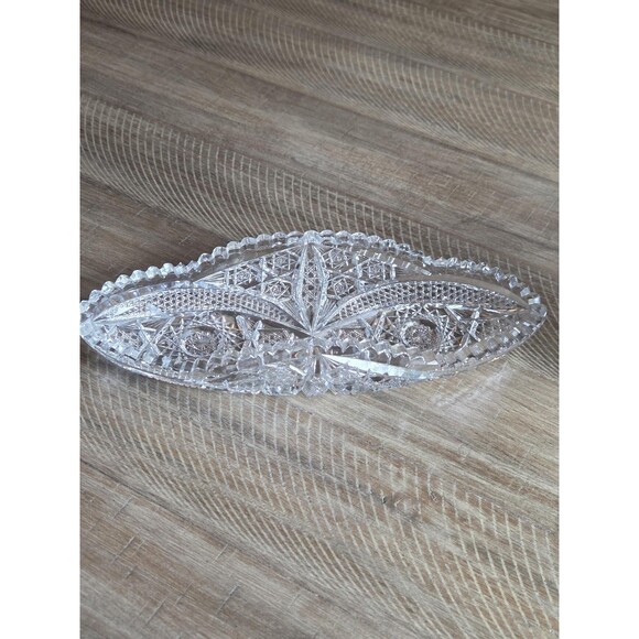 Vintage Cut Glass Crystal Boat Dish ⭐ Relish / Candy Tray 12" - Picture 3 of 5
